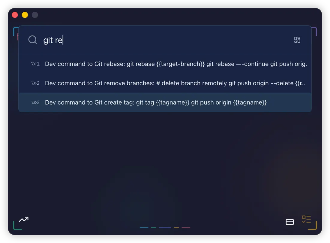 OwnKeep command bar searching git commands