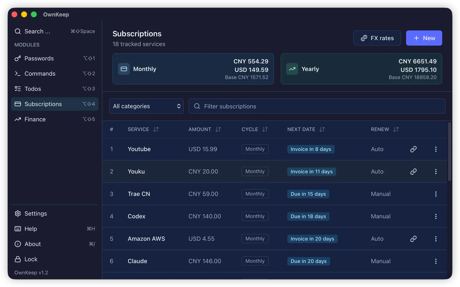 OwnKeep subscriptions module